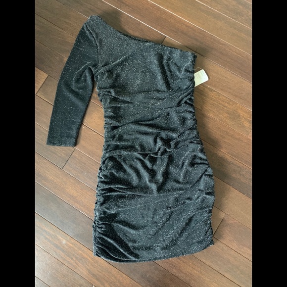 Women's Sexy One Shoulder Dresses Sleeveless Party Club Ruched Cocktail Wedding Guest Bodycon Midi Dress, Black, S